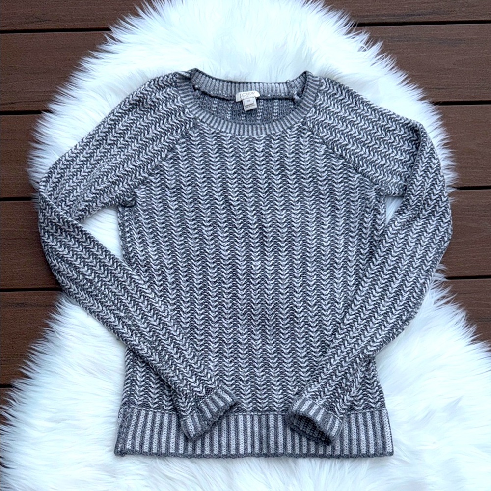 J Crew Women’s Merino Wool-Blend Chevron Patterned Ribbed Sweater
